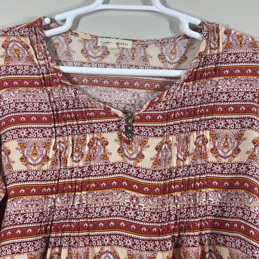 Farmers Market Womens XL Dusty Rose Paisley Boho Ruffle Blouse 4H1PRM74196W
